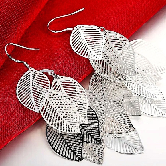 Sterling Silver Feather Boho Dangle Earrings - Picture 2 of 6